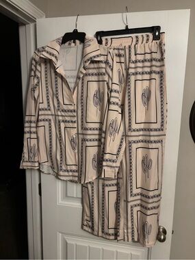 Two-Piece Beige & Black Cactus Print Set